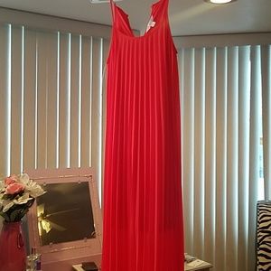 Coral pleated maxi dress